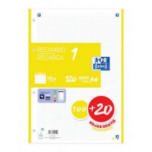 Recambio OXFORD 1 Color, Din-A4 120H 4T 90 gr. Cuadros 5 mm.